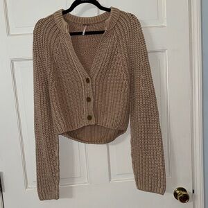 Free People Tan Button-Up Cardigan